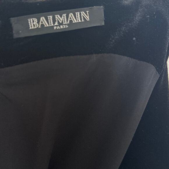 Balmain Black Pleated Velvet Sleeveless Jumpsuit size FR 38 Plunging V Wide-leg - Picture 2 of 16